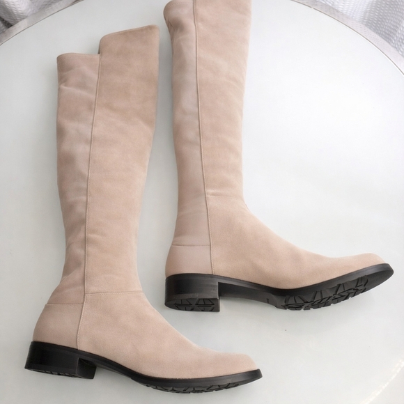 Women's Knee-High Suede Boots in Beige - Picture 3 of 4
